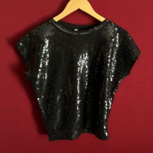 Blusa preta de paetês vintage RÜGE Brechó